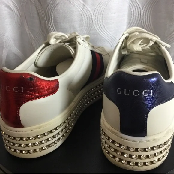 Gucci White Leather Sneakers with Red & Blue Heel Tabs - Picture 11 of 15